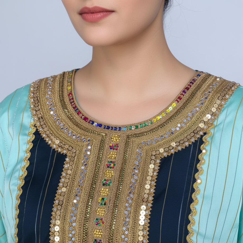 Women’s Blue Red Green Salwar Kameez Oman Traditional Suit | Sizes 40,44 | MH