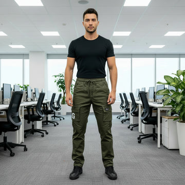 Young Men’s Olive Green Cargo Joggers 17-24 Years | Stylish Multiple Pockets Jogger Pants with “G” Patch | MH