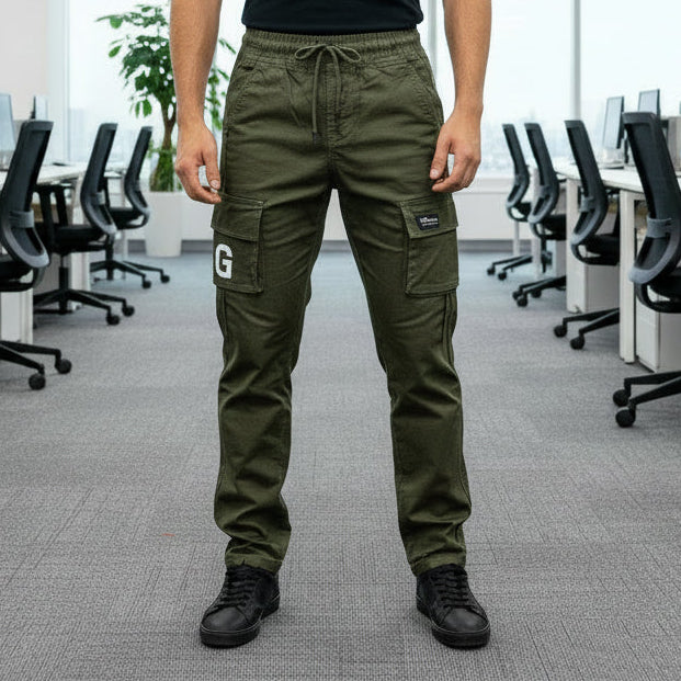 Young Men’s Olive Green Cargo Joggers 17-24 Years | Stylish Multiple Pockets Jogger Pants with “G” Patch | MH