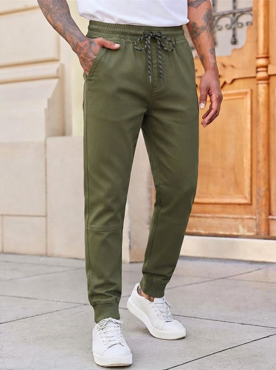 Men's Solid Cotton 4 pocket super stretch Joggers - Casual Drawstring Trousers with Pockets | Sizes 30"-38" | MH
