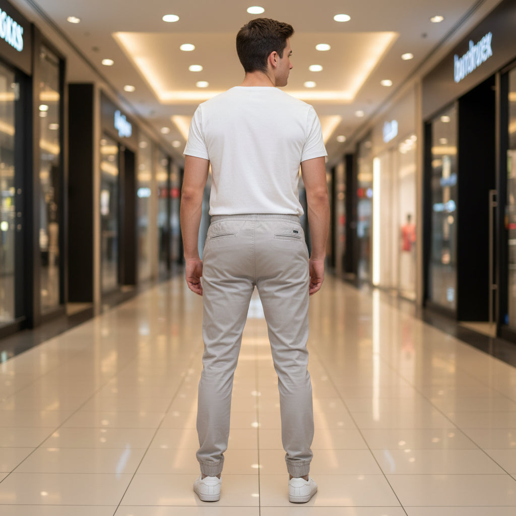 Young Men’s Light Grey Joggers 17-24 Years | Casual Cotton Pants with Elastic Waist & Cuffs | MH
