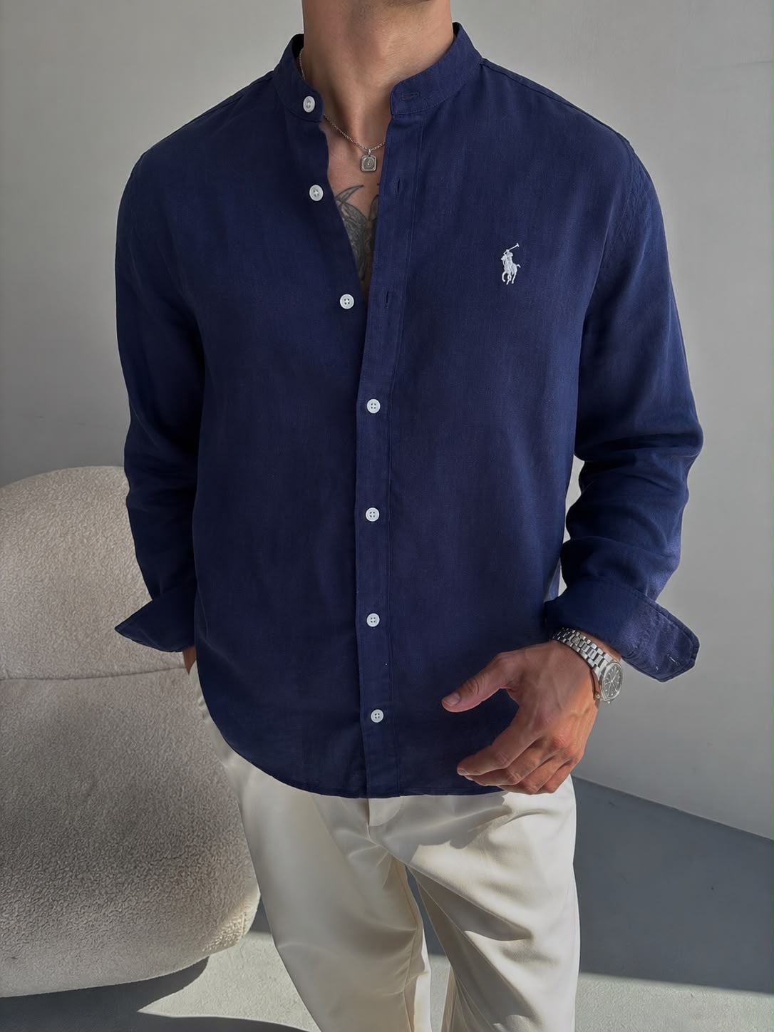Men’s Premium Linen Band Collar Shirt | Full Sleeve | Smart Casual | 5 Colors | M–XXL | MH