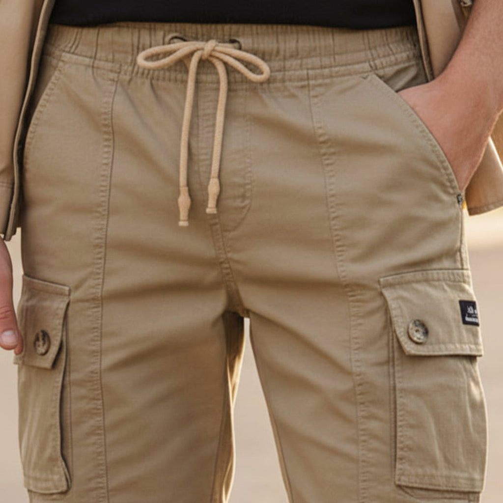 Men’s Beige Cargo Shorts 17-24 Years - Casual Drawstring Summer Shorts with Pockets | MH