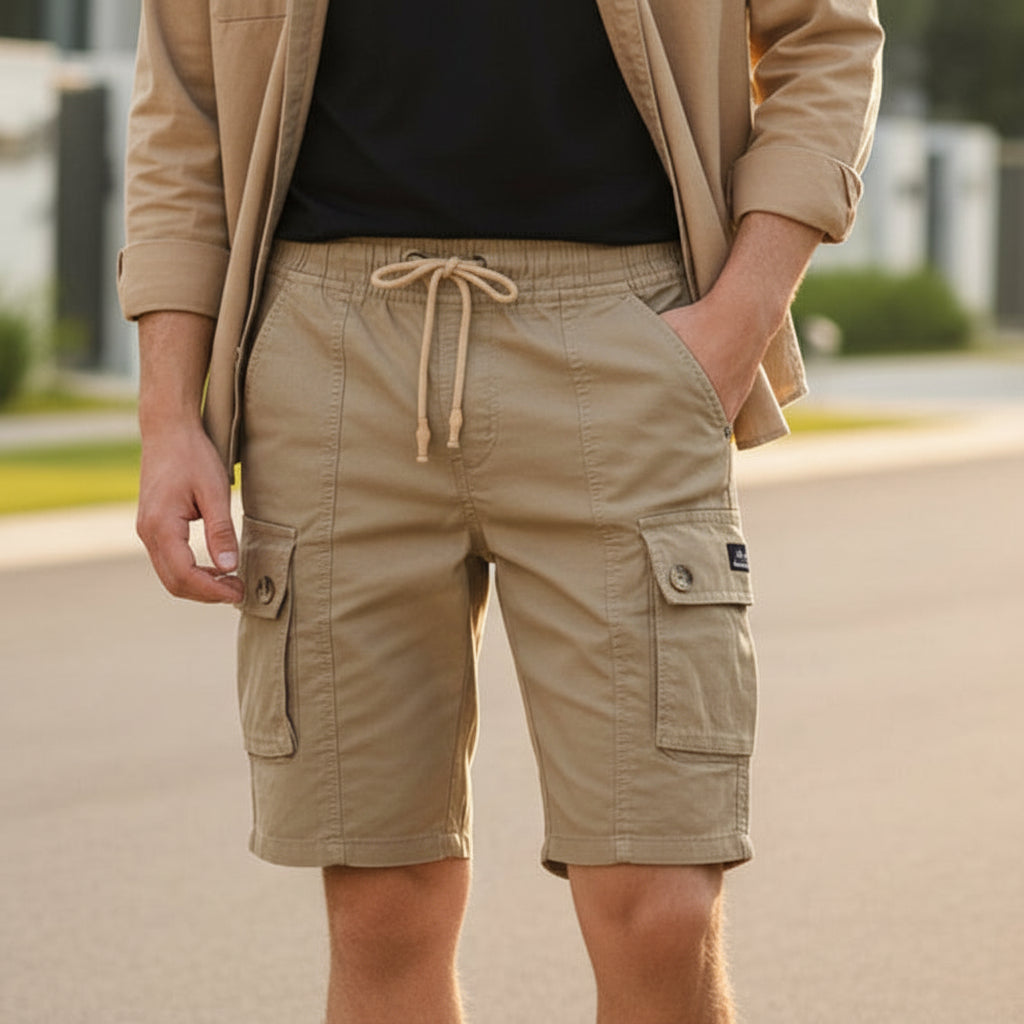 Men’s Beige Cargo Shorts 17-24 Years - Casual Drawstring Summer Shorts with Pockets | MH