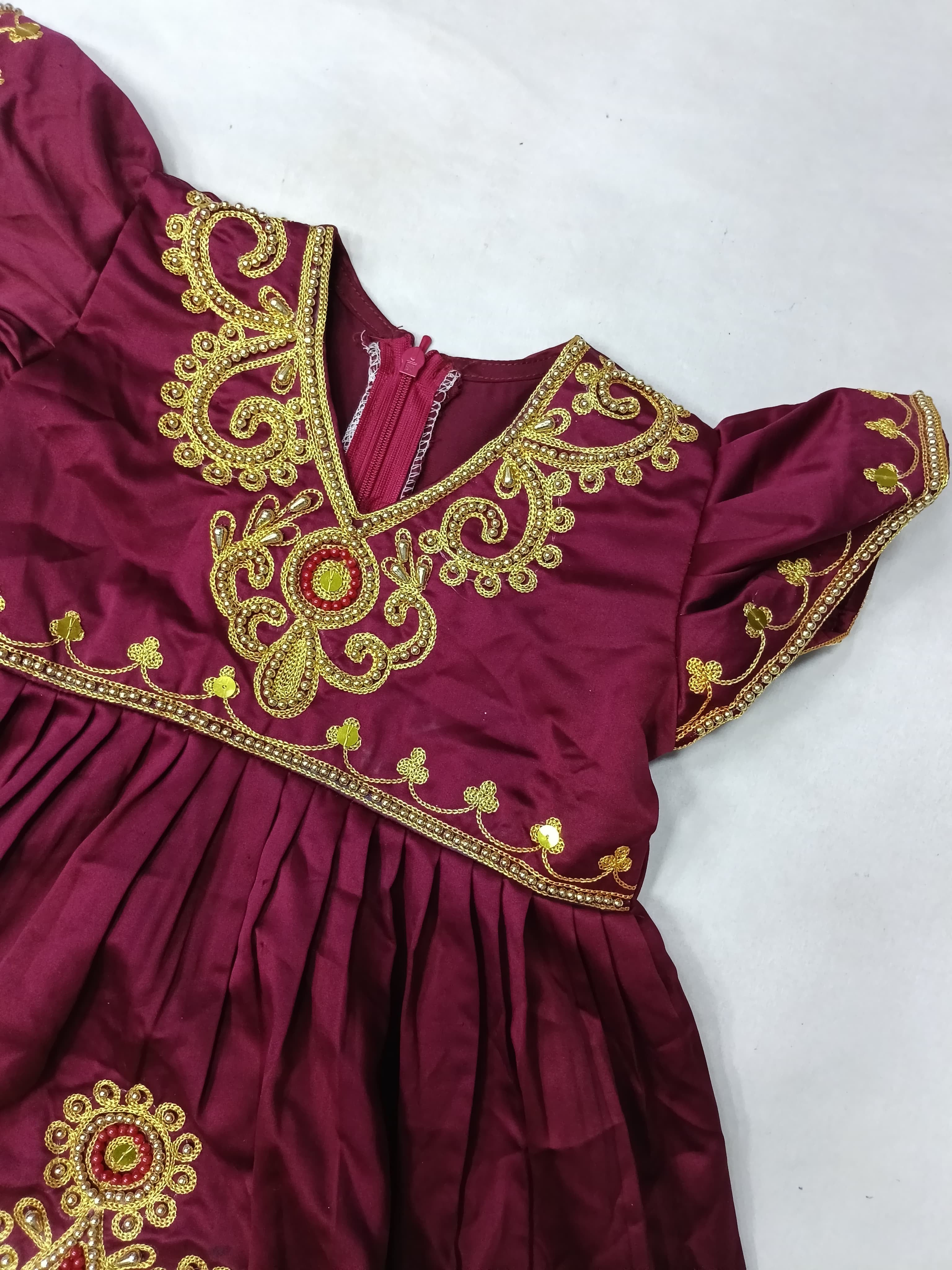 Omani Traditional Maroon Gold Embroidered Girls Dress - Heritage Collection | (Age 6 Years) | MH