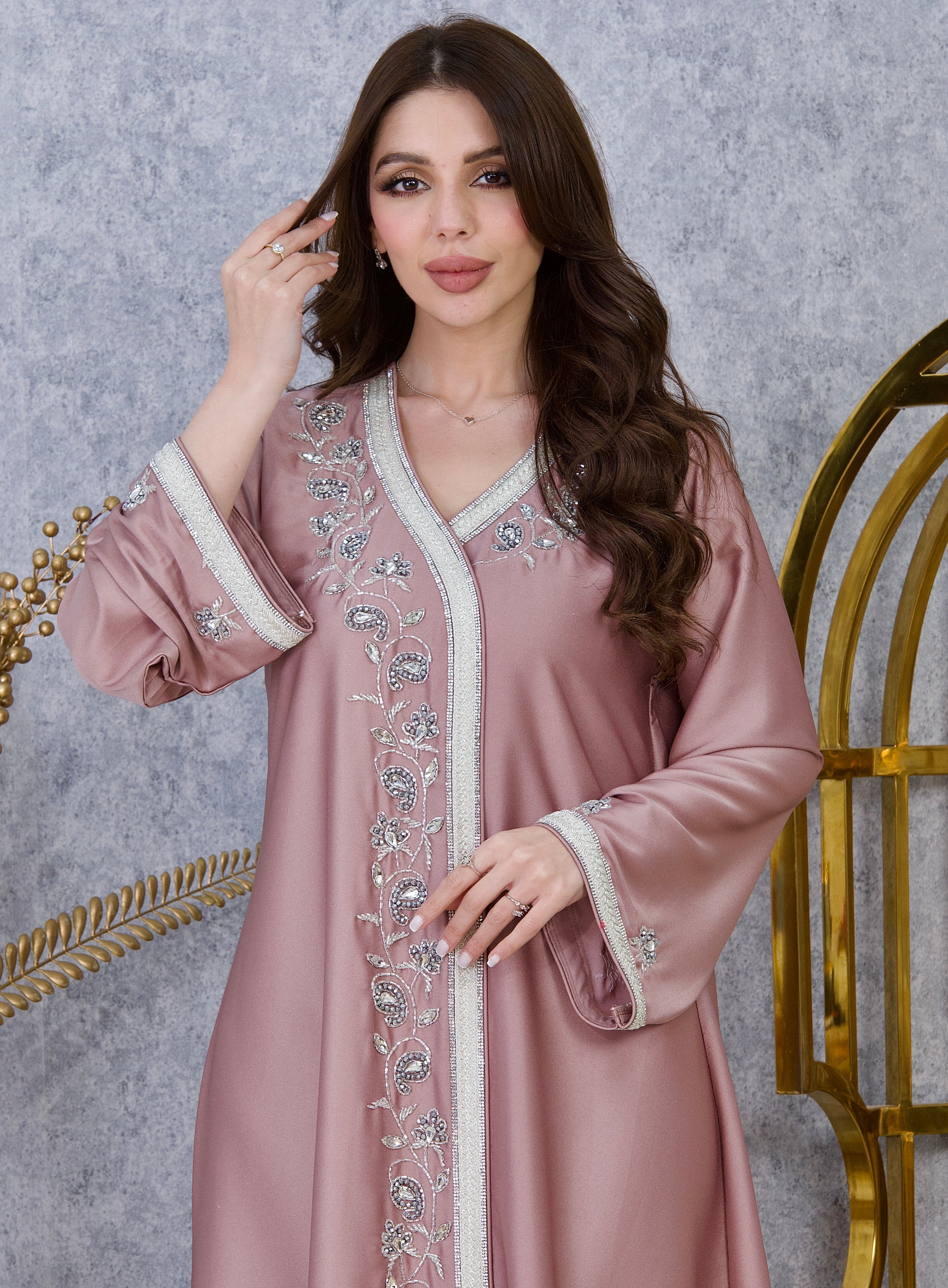 Crystal Embroidered Moroccan Caftan with Belt | Luxury Jalabiya Dress | 5 Colors | Sizes M-XXL | MH