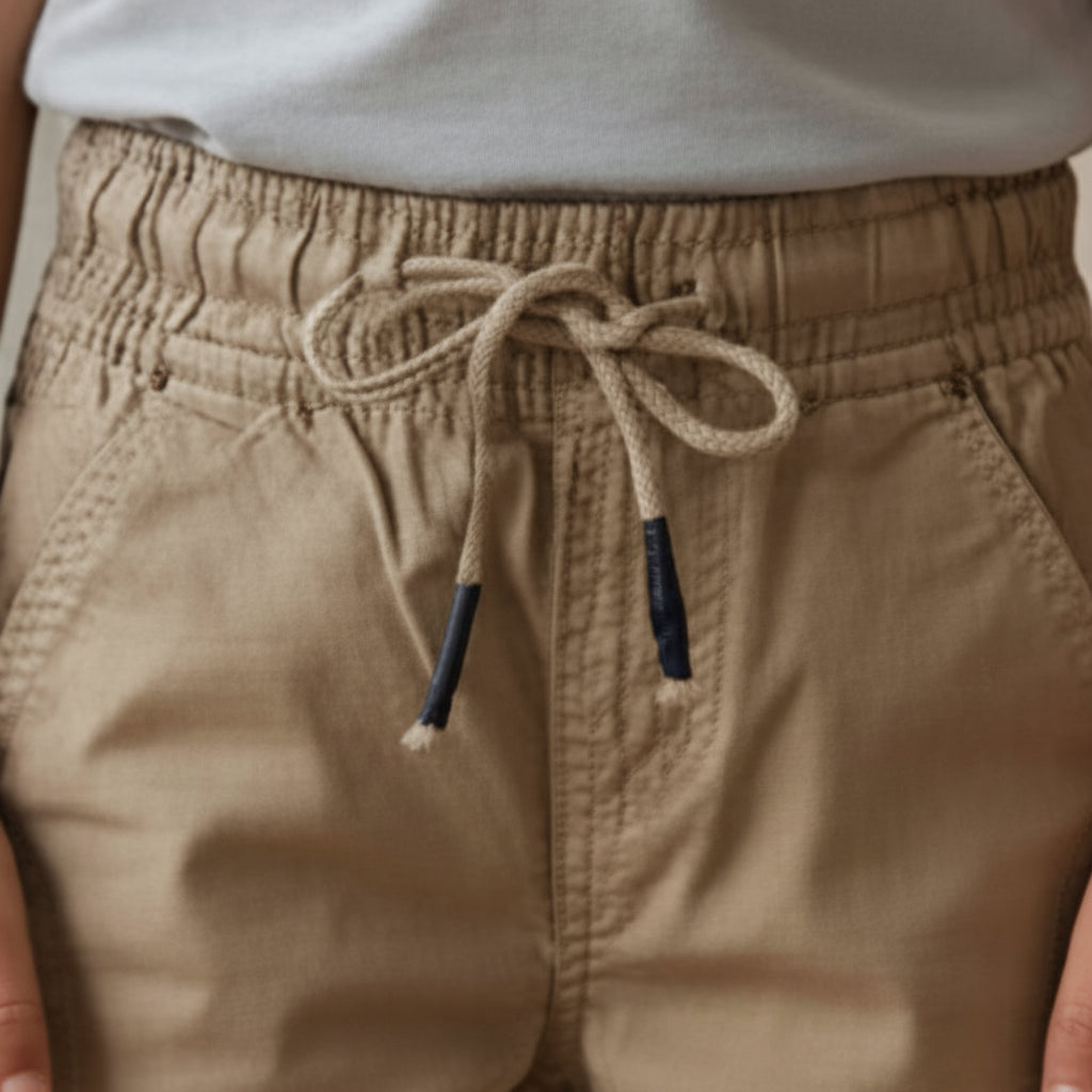 Boys Beige Casual Shorts 1-8 Years - Cotton Drawstring Summer Shorts with Pockets | MH
