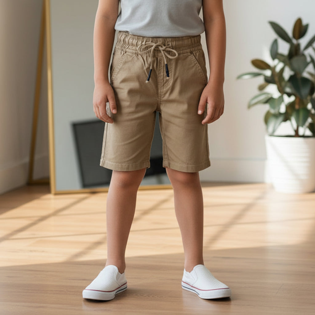 Boys Beige Casual Shorts 1-8 Years - Cotton Drawstring Summer Shorts with Pockets | MH