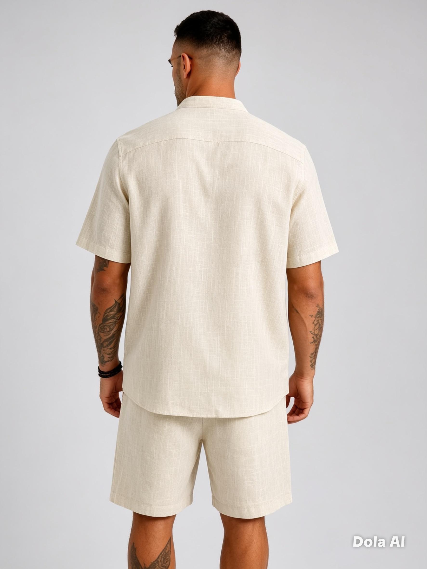 Men’s Premium Textured Band Collar Shirt & Shorts Co-ord Set | Half Sleeve Summer Set | M–XXL