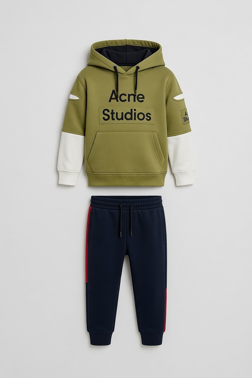 Kids Graphic Hoodie with Contrast Sleeves and Jogger Pants Set | MH Size (1-12Years)