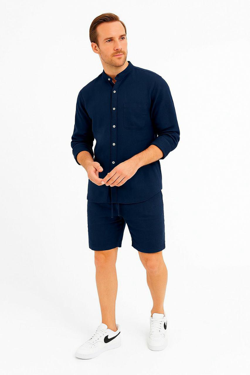 Men’s Rich Linen Old Money Formal Shirt Short Sets | MH