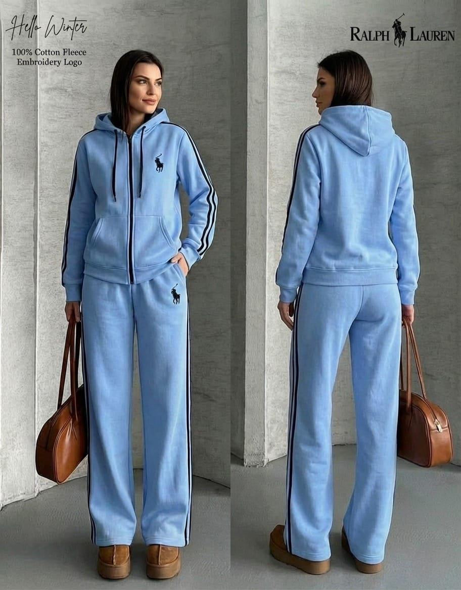 Women’s US Polo Tracksuit Full Zip Hoodie & Sweatpants Side Stripe Lounge Set S-XL | MH