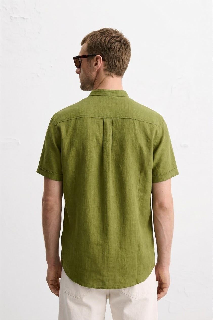 Men’s Premium Rich Linen Half Sleeve Shirt | Band Collar | Summer Casual | 4 Colors | M–XXL | MH