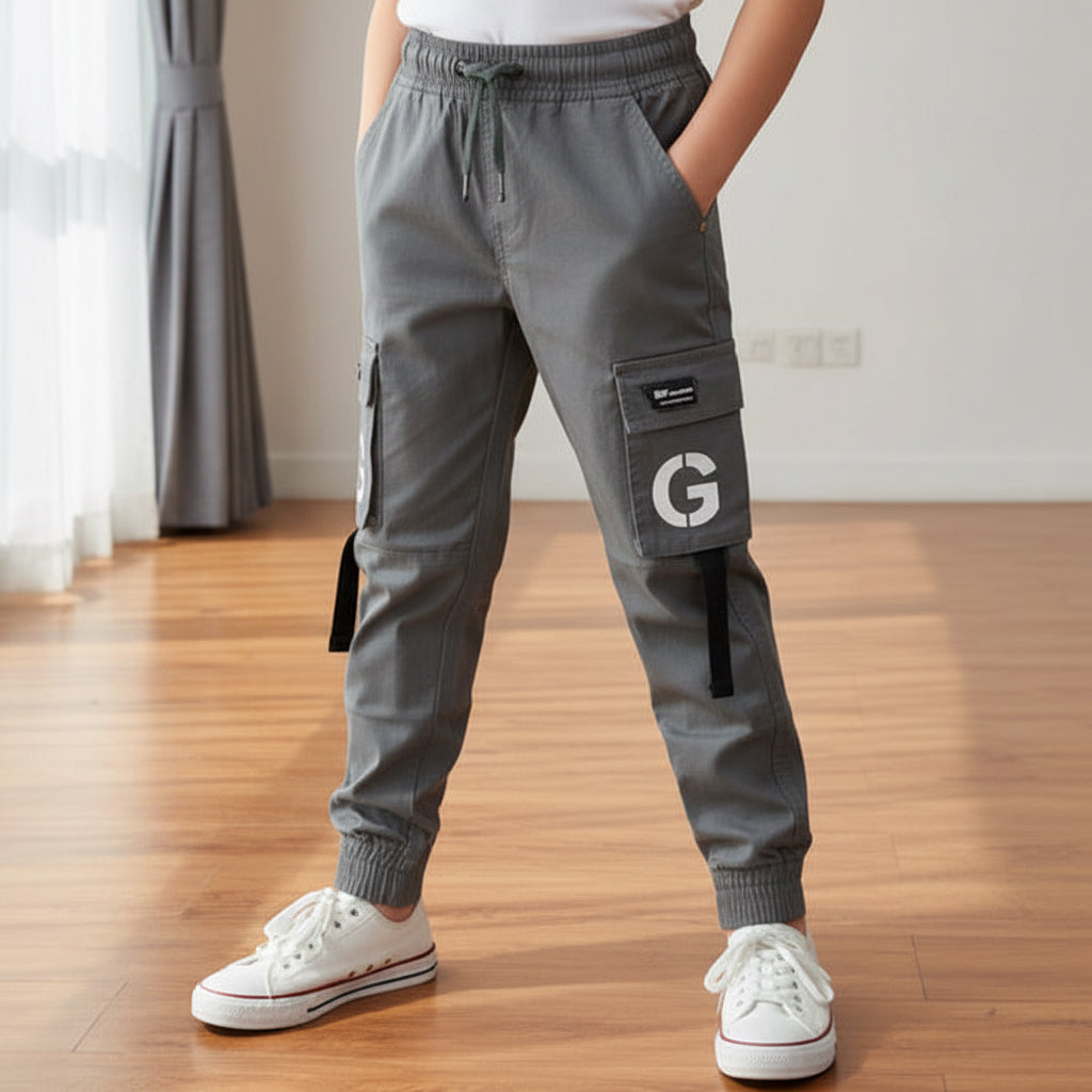Teen Boys Grey Cargo Joggers 9-16 Years | Stylish Cargo Pants with “G” Patch Detail | MH