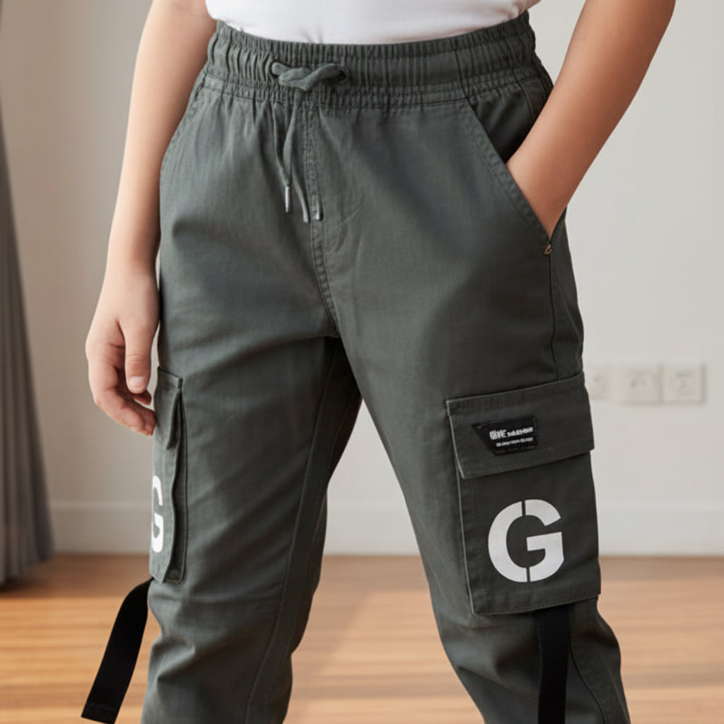 Teen Boys Grey Cargo Joggers 9-16 Years | Stylish Cargo Pants with “G” Patch Detail | MH