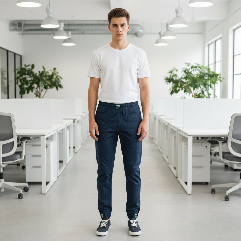 Men’s Navy Blue Casual Jogger Pants 17-24 Years - Comfortable Drawstring Trousers with Pockets | MH