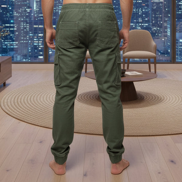 Young Men’s Olive Green Cargo Joggers 17-24 Years | Stylish Multiple Pockets Jogger Pants with “G” Patch | MH