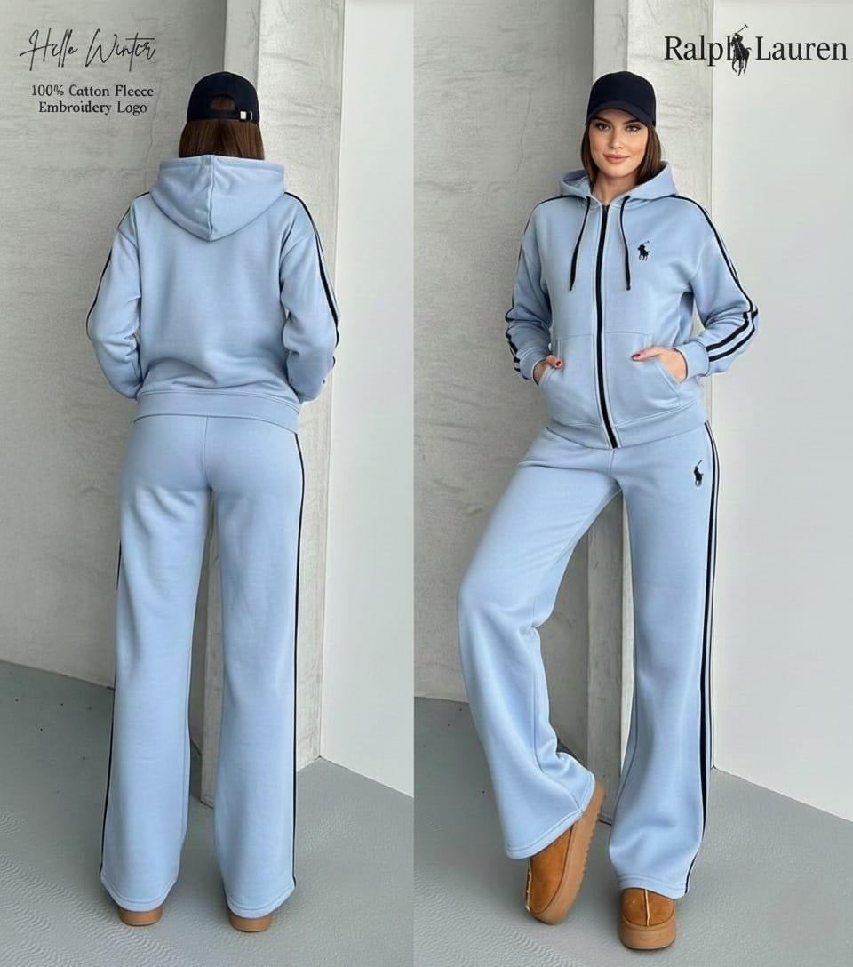 Women’s US Polo Tracksuit Full Zip Hoodie & Sweatpants Side Stripe Lounge Set S-XL | MH