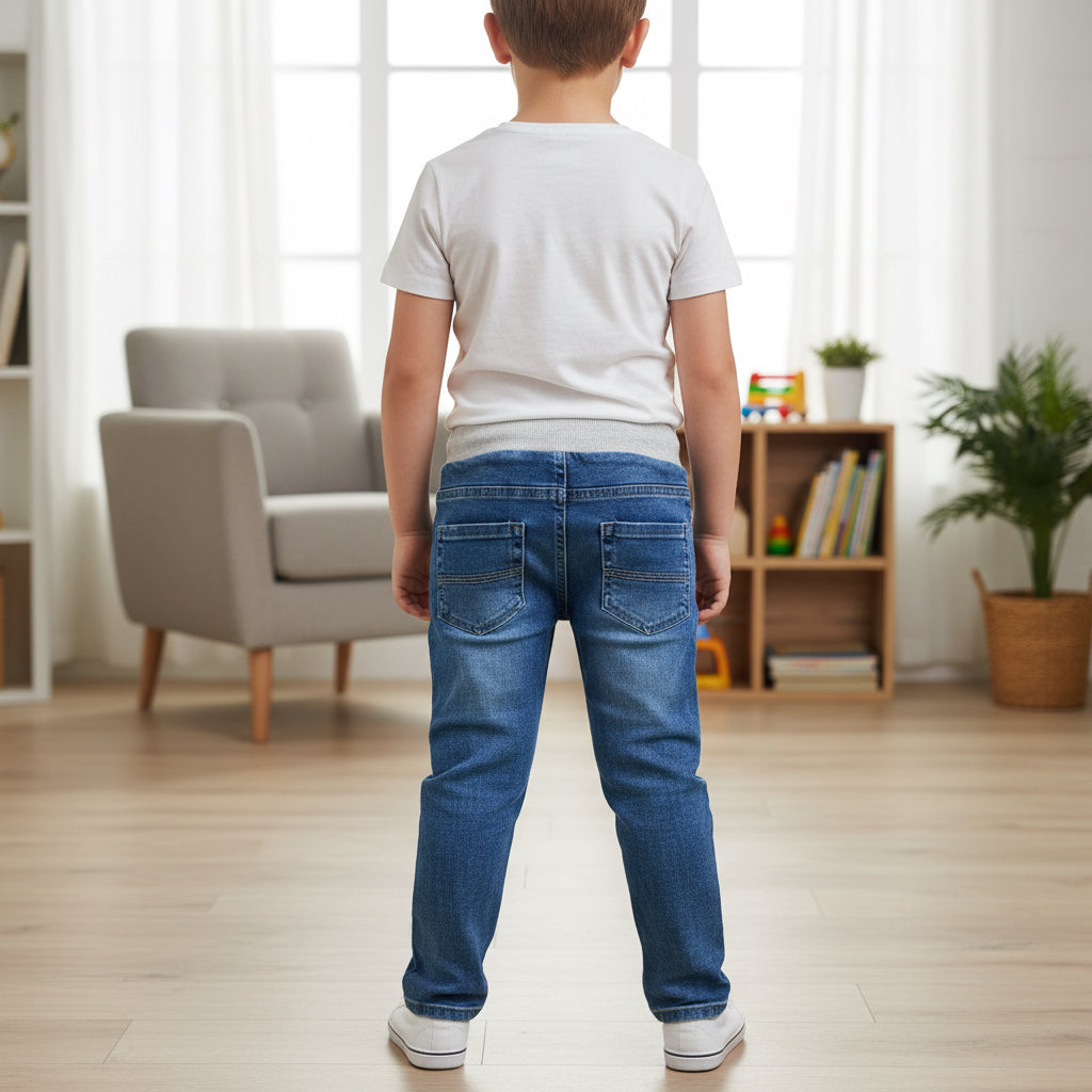 Toddler Boys Blue Denim Joggers 1-6 Years | Stylish Casual Jeans with Elastic Waist | MH