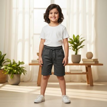 Boys Dark Grey Casual Shorts 1-8 Years - Cotton Drawstring Summer Shorts with Pockets | MH