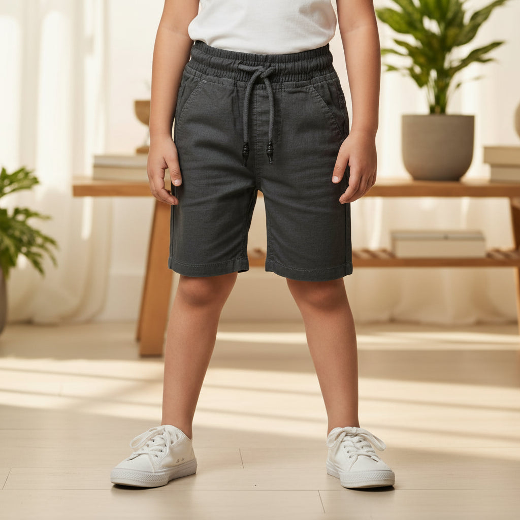 Boys Dark Grey Casual Shorts 1-8 Years - Cotton Drawstring Summer Shorts with Pockets | MH