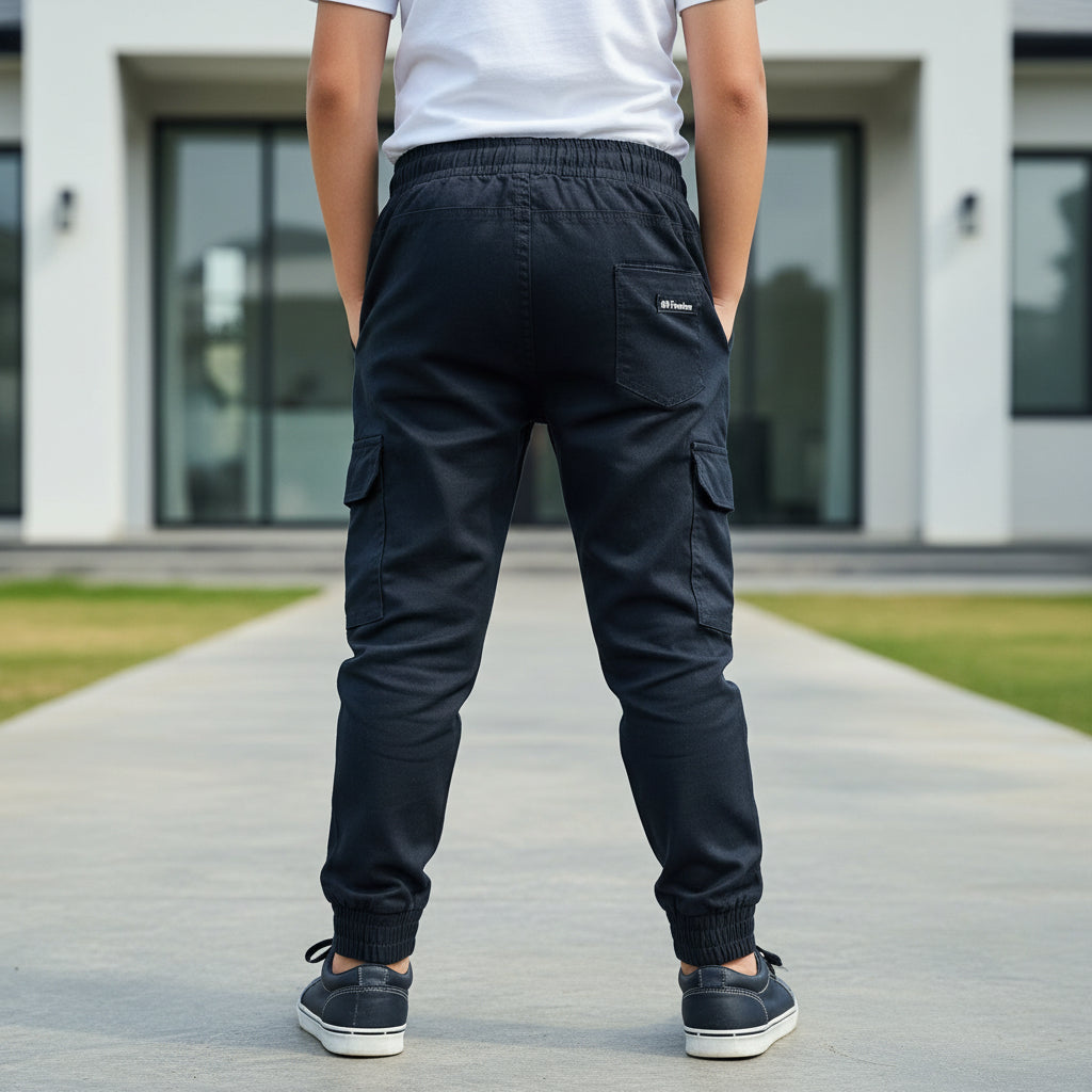 Kids Boys Black Cargo Pants 1-8 Years - Casual Jogger Style Cargo Trousers with Multiple Pockets | MH