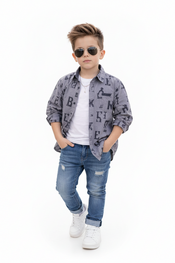 Kids Unique printed Long Sleeve Cotton Shirt (3-14yrs)MH
