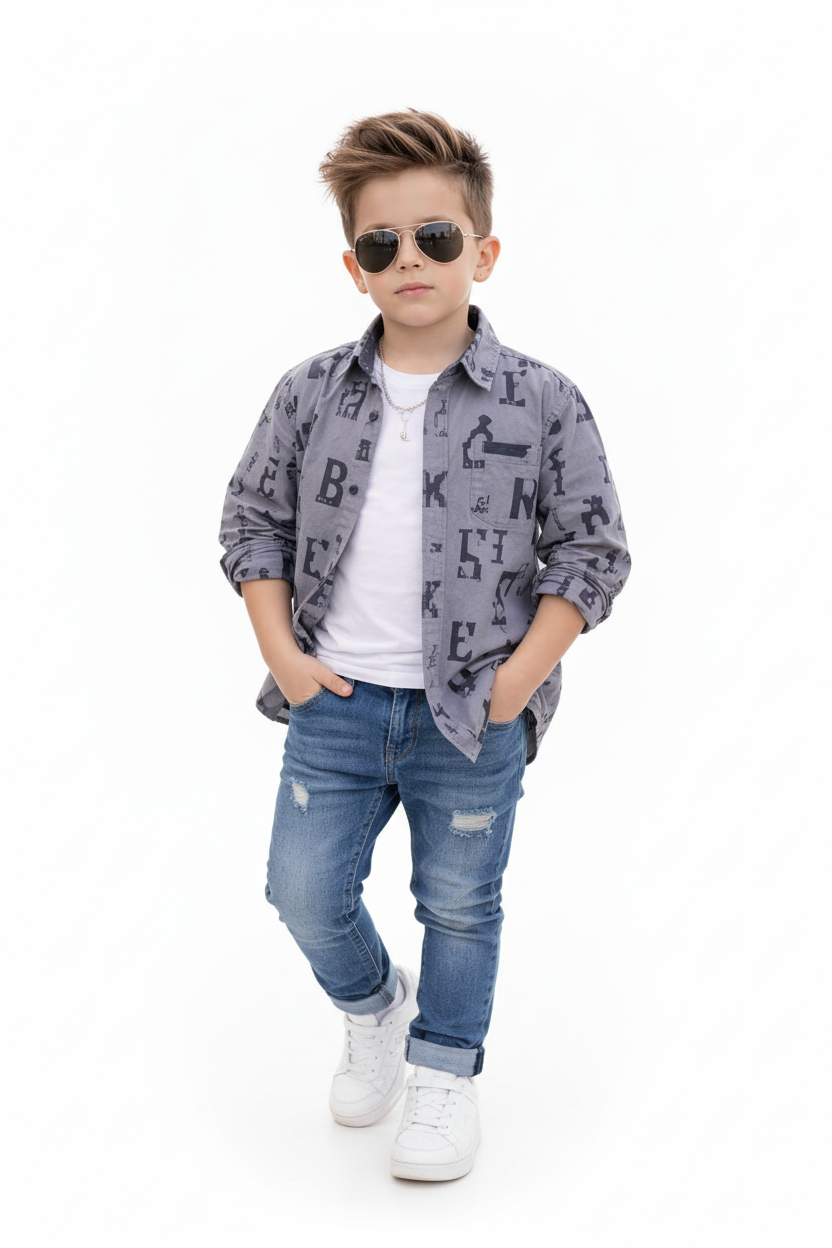Kids Unique printed Long Sleeve Cotton Shirt (3-14yrs)MH