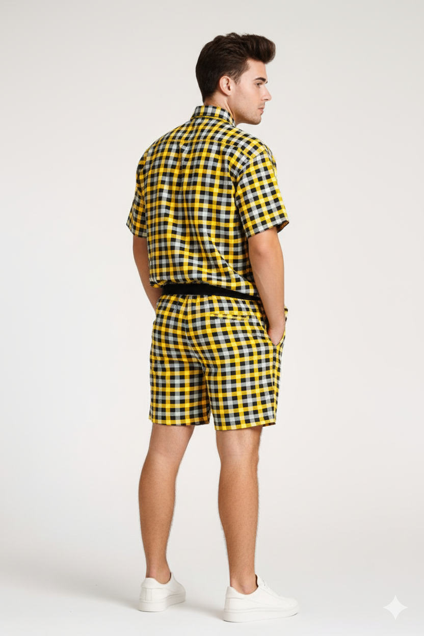 Men's Gingham Check Shirt and Shorts Set./MH