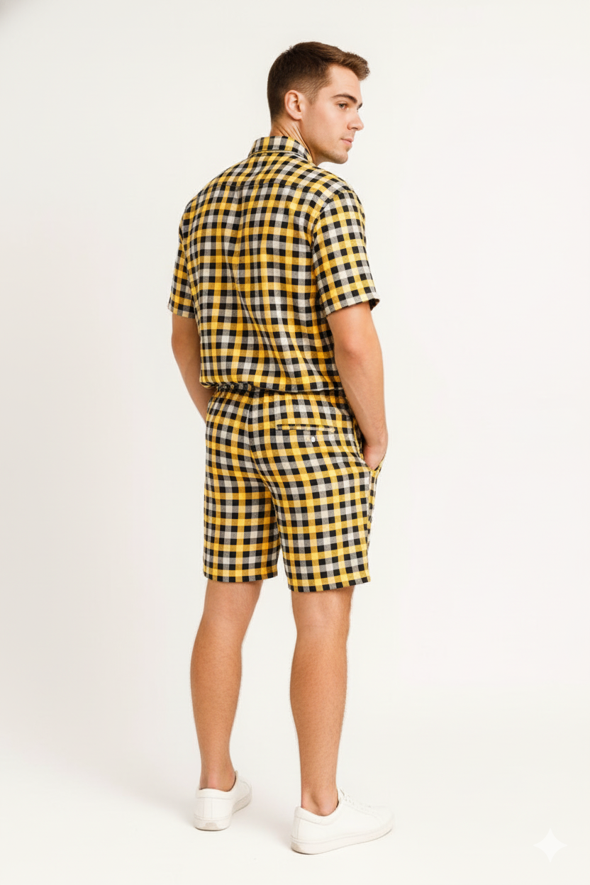 Men's Gingham Check Shirt and Shorts Set./MH