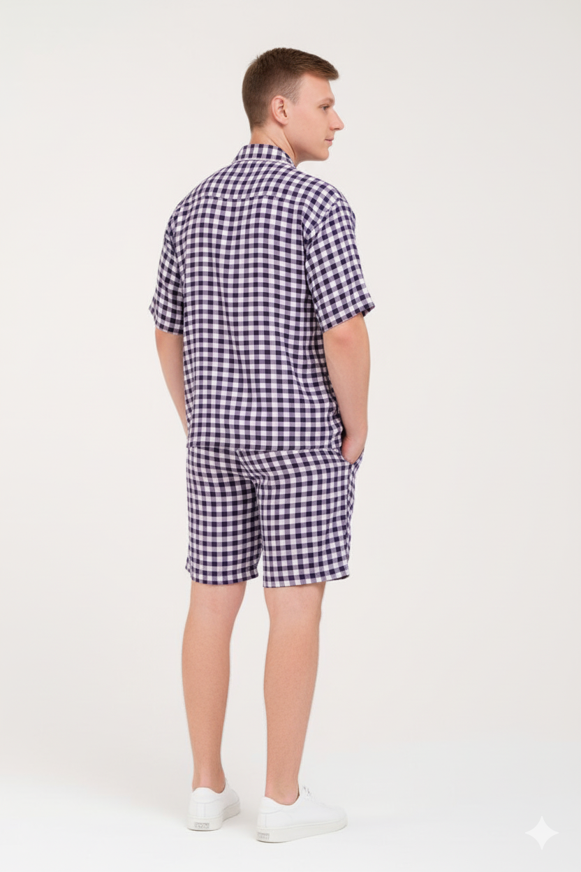 Men's Gingham Check Shirt and Shorts Set./MH