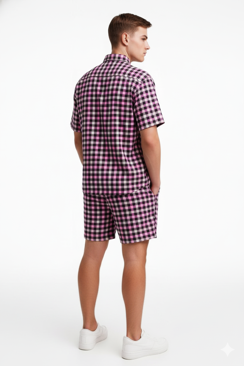 Men's Gingham Check Shirt and Shorts Set./MH