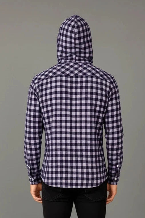 Men’s Hooded Gingham Check Flannel Shirt | 5 Bold Colours | Long Sleeve Street Style | Sizes S–XXL | MH