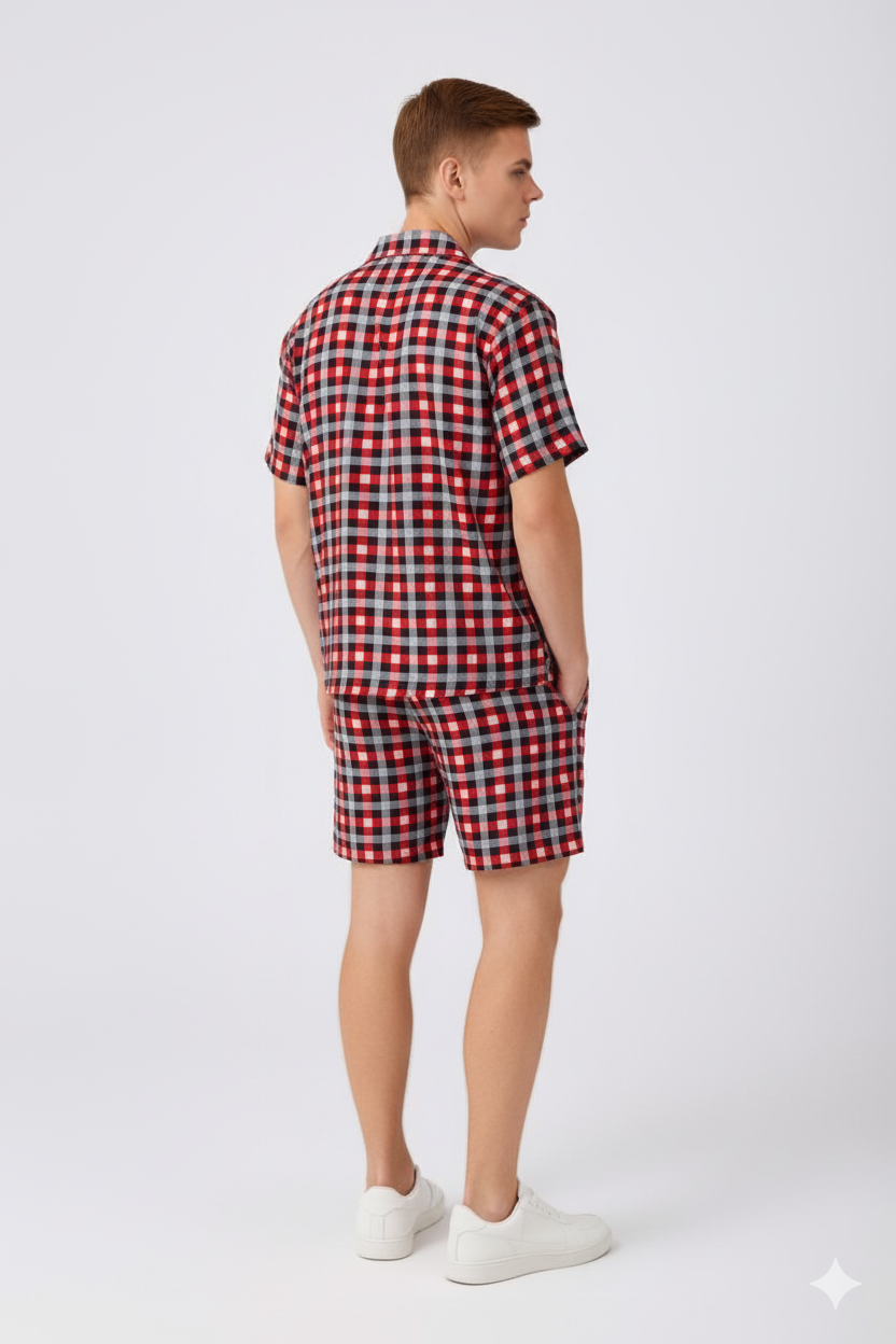 Men's Gingham Check Shirt and Shorts Set./MH
