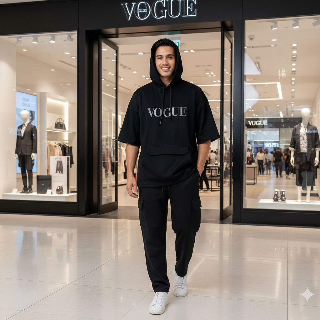 Men's Oversize Fit Hooded Half-Sleeve Pullover with Fap Pocket & Cargo Joggers set | Sizes M-XXL | MH