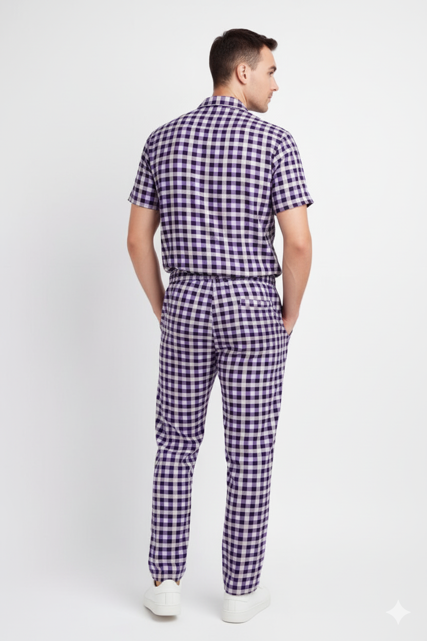 Men's Red, Black, and White Checkered Loungewear Set ./ MH