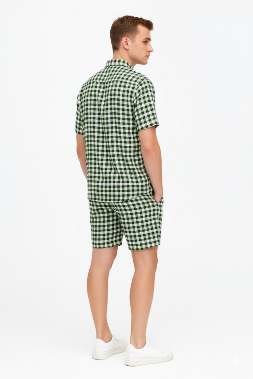 Men's Gingham Check Shirt and Shorts Set./MH