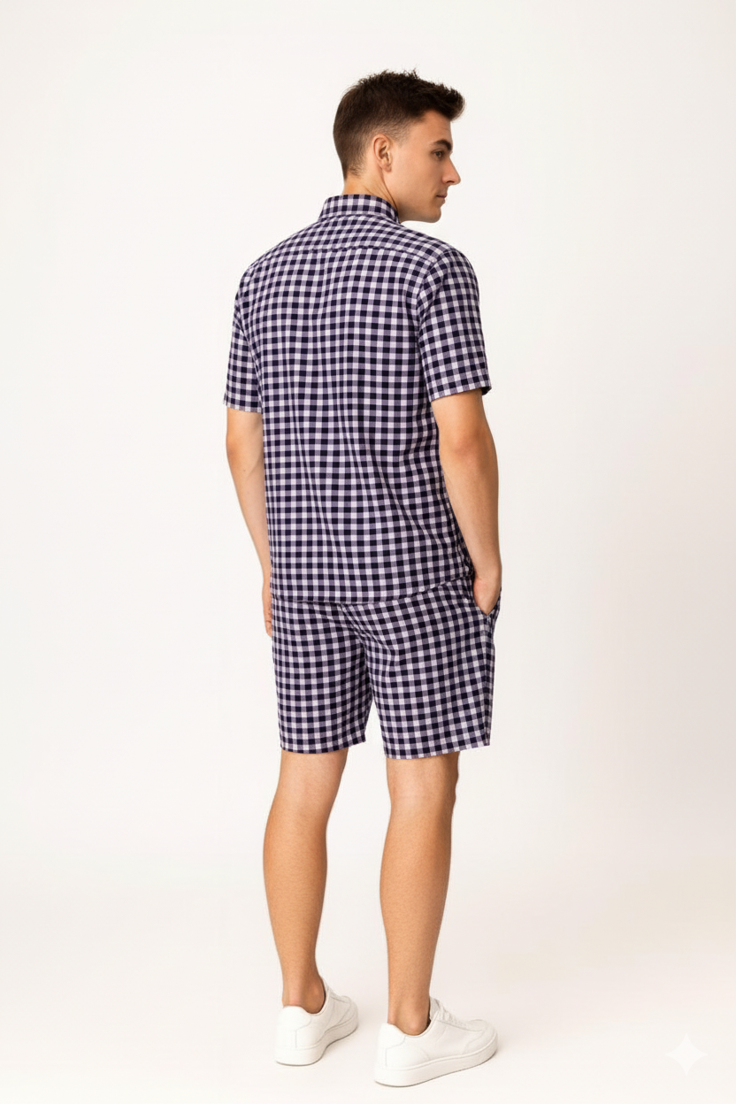 Men's Gingham Check Shirt and Shorts Set./MH