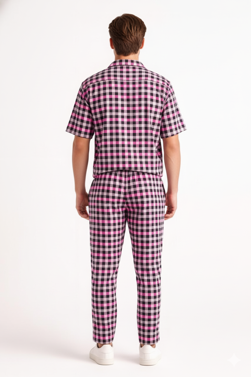 Men's Red, Black, and White Checkered Loungewear Set ./ MH