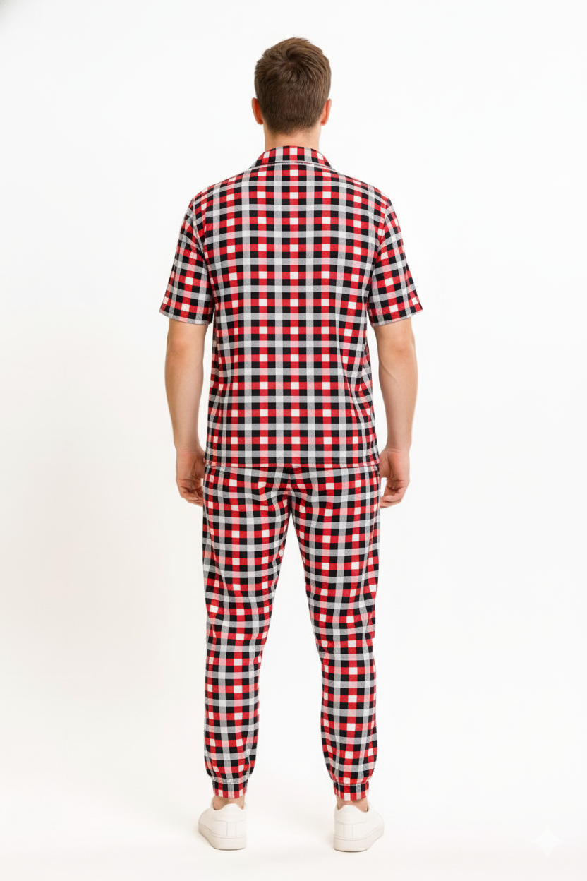Men's Red, Black, and White Checkered Loungewear Set ./ MH