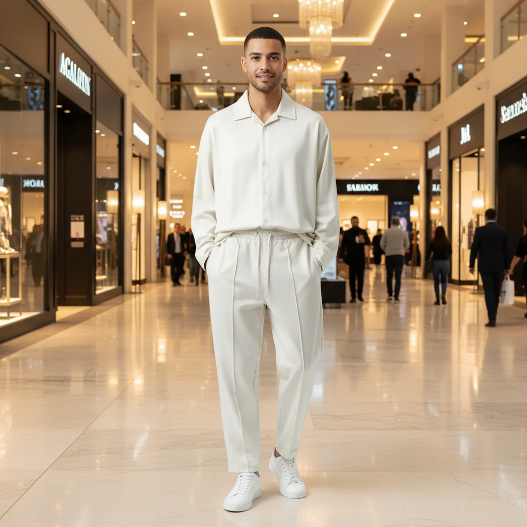 Men’s Oversized Velvet Comfort Co-Ord Set – Premium Off-White Lounge Set (M-XXL) | MH