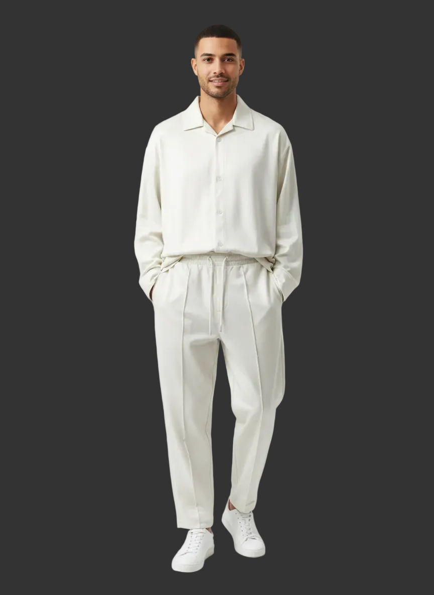 Men’s Oversized Velvet Comfort Co-Ord Set – Premium Off-White Lounge Set (M-XXL) | MH
