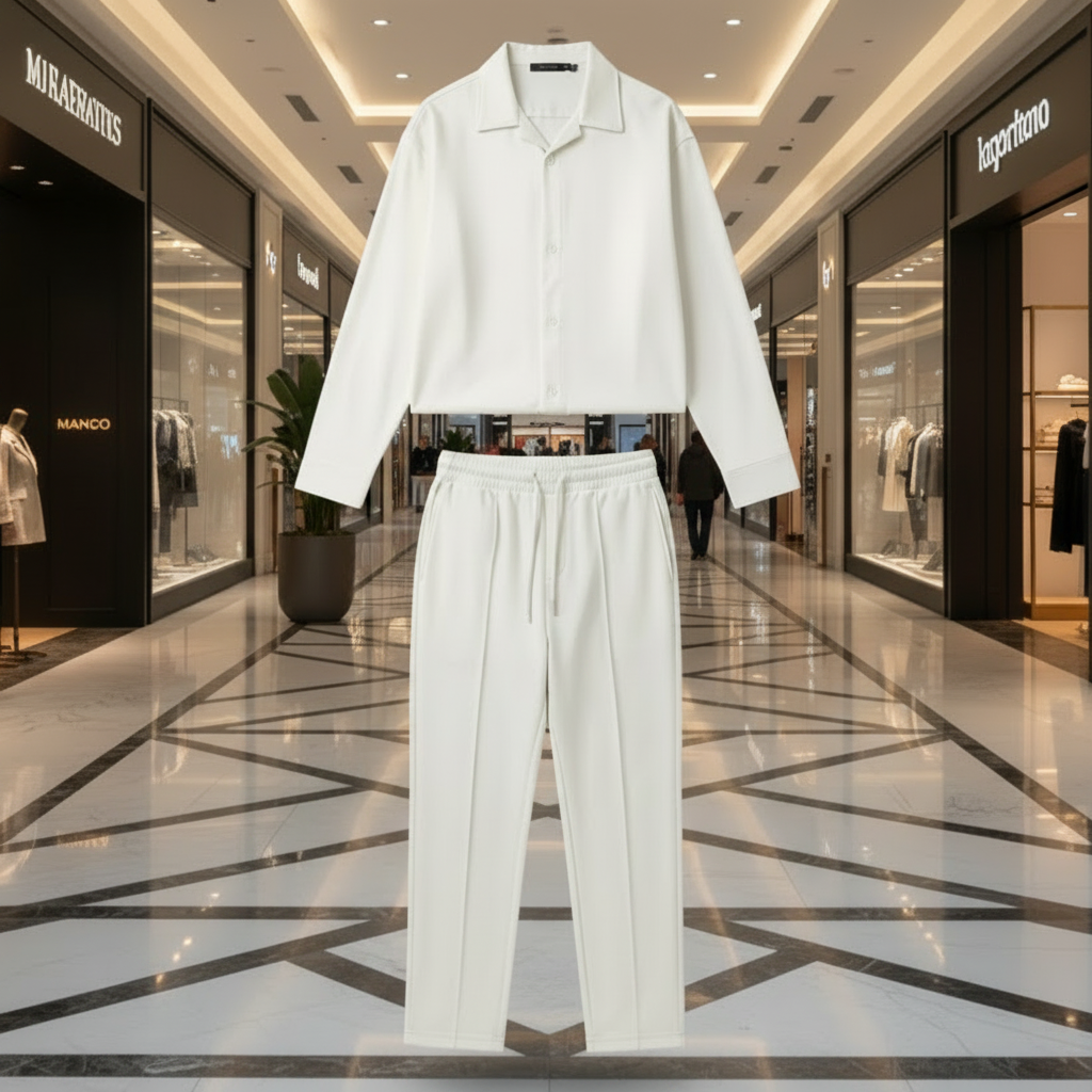 Men’s Oversized Velvet Comfort Co-Ord Set – Premium Off-White Lounge Set (M-XXL) | MH