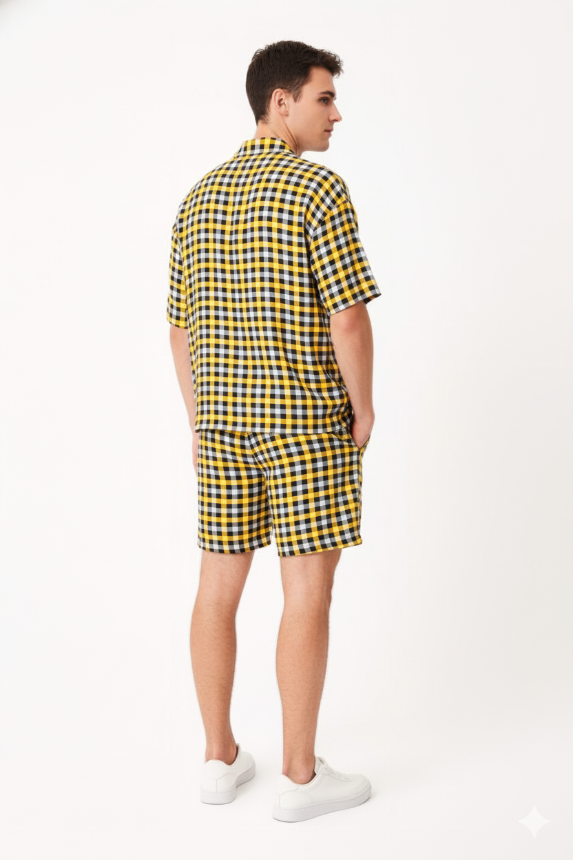 Men's Gingham Check Shirt and Shorts Set./MH