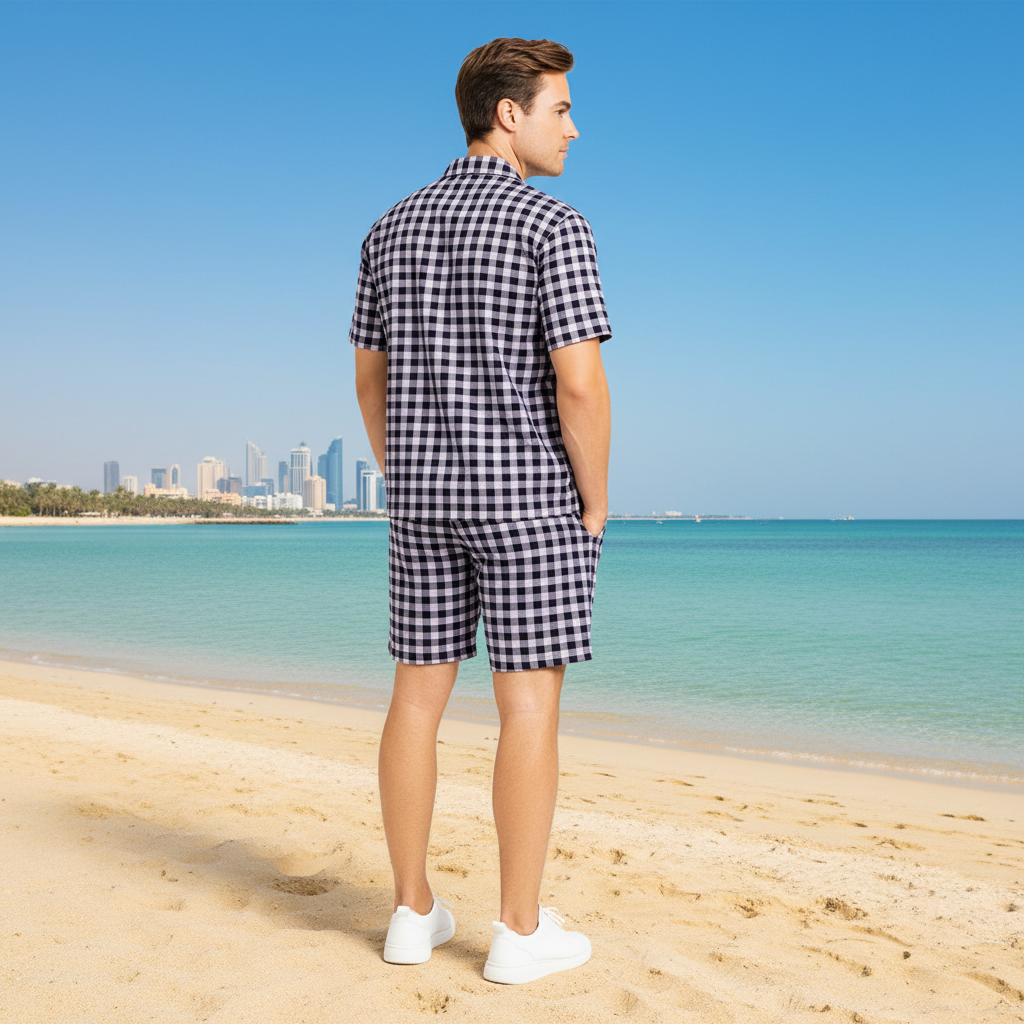 Men's Gingham Check Normal Collar Shirt and Shorts Set | 5 Colors | Sizes S-XXL | MH