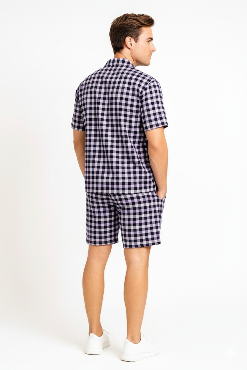 Men's Gingham Check Shirt and Shorts Set./MH