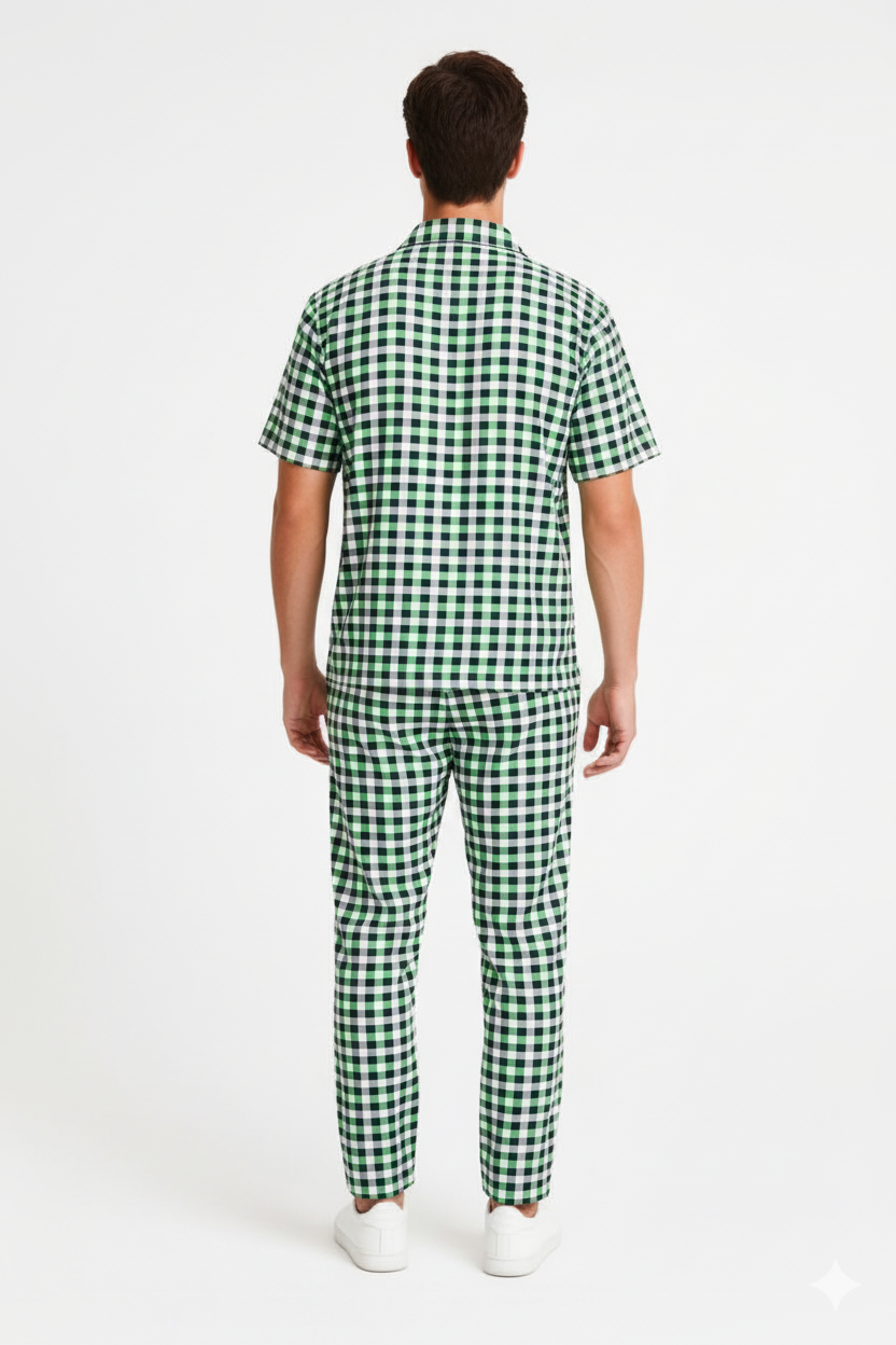 Men's Red, Black, and White Checkered Loungewear Set ./ MH