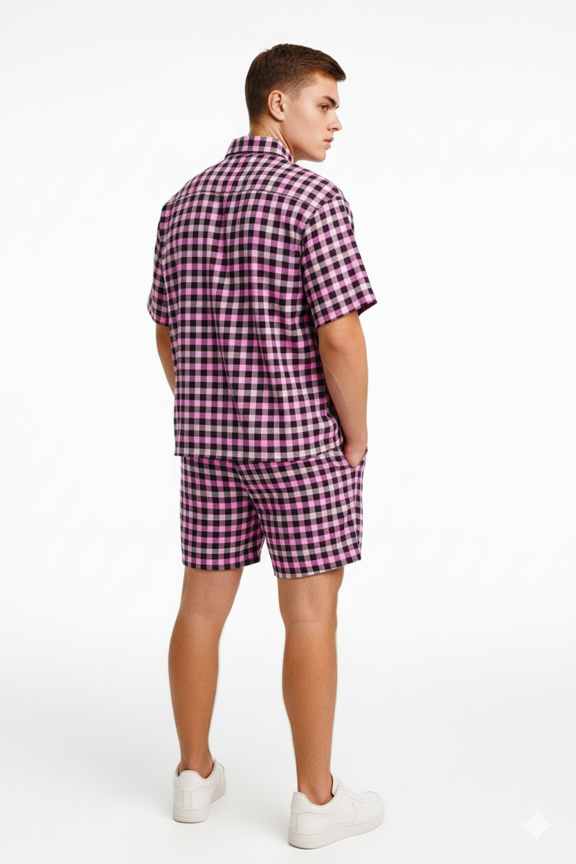 Men's Gingham Check Shirt and Shorts Set./MH