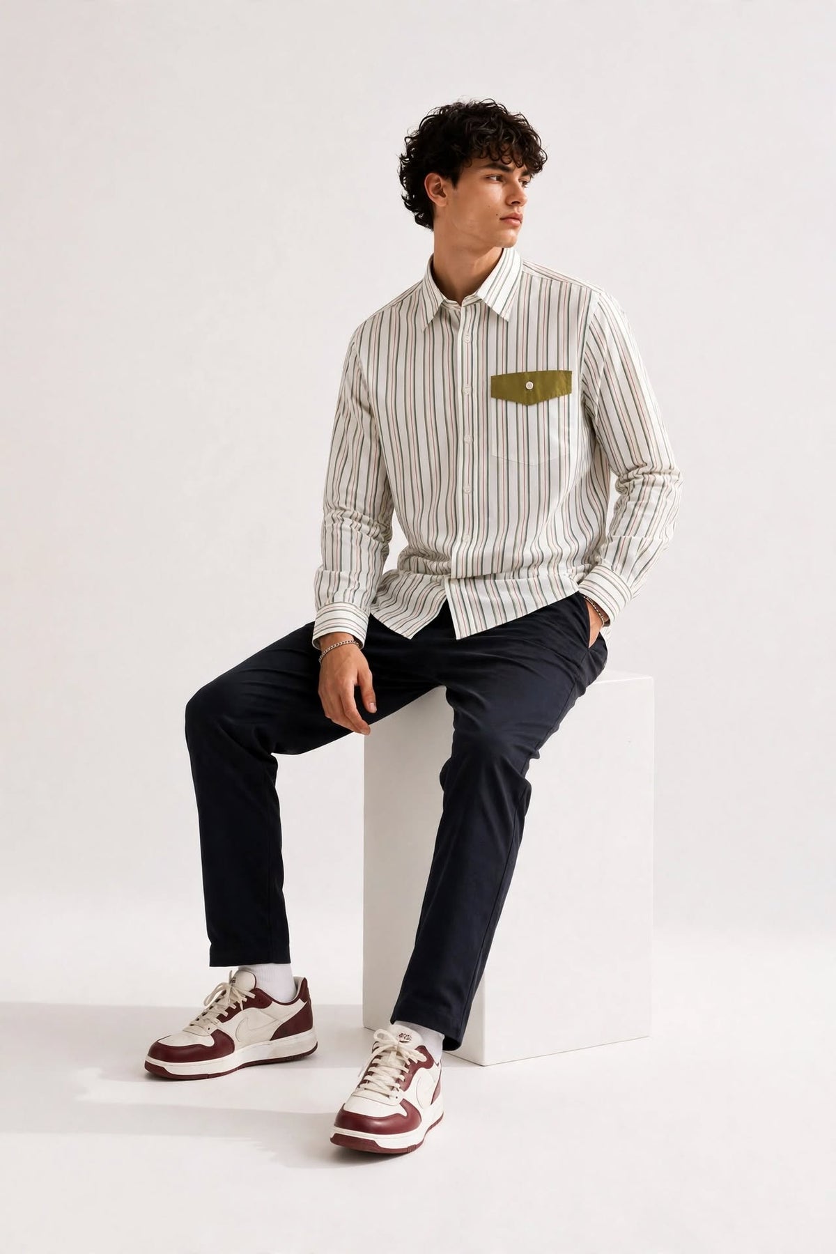 Men’s 90's Retro Striped Cotton Shirt with Contrast Flap Pocket | MH
