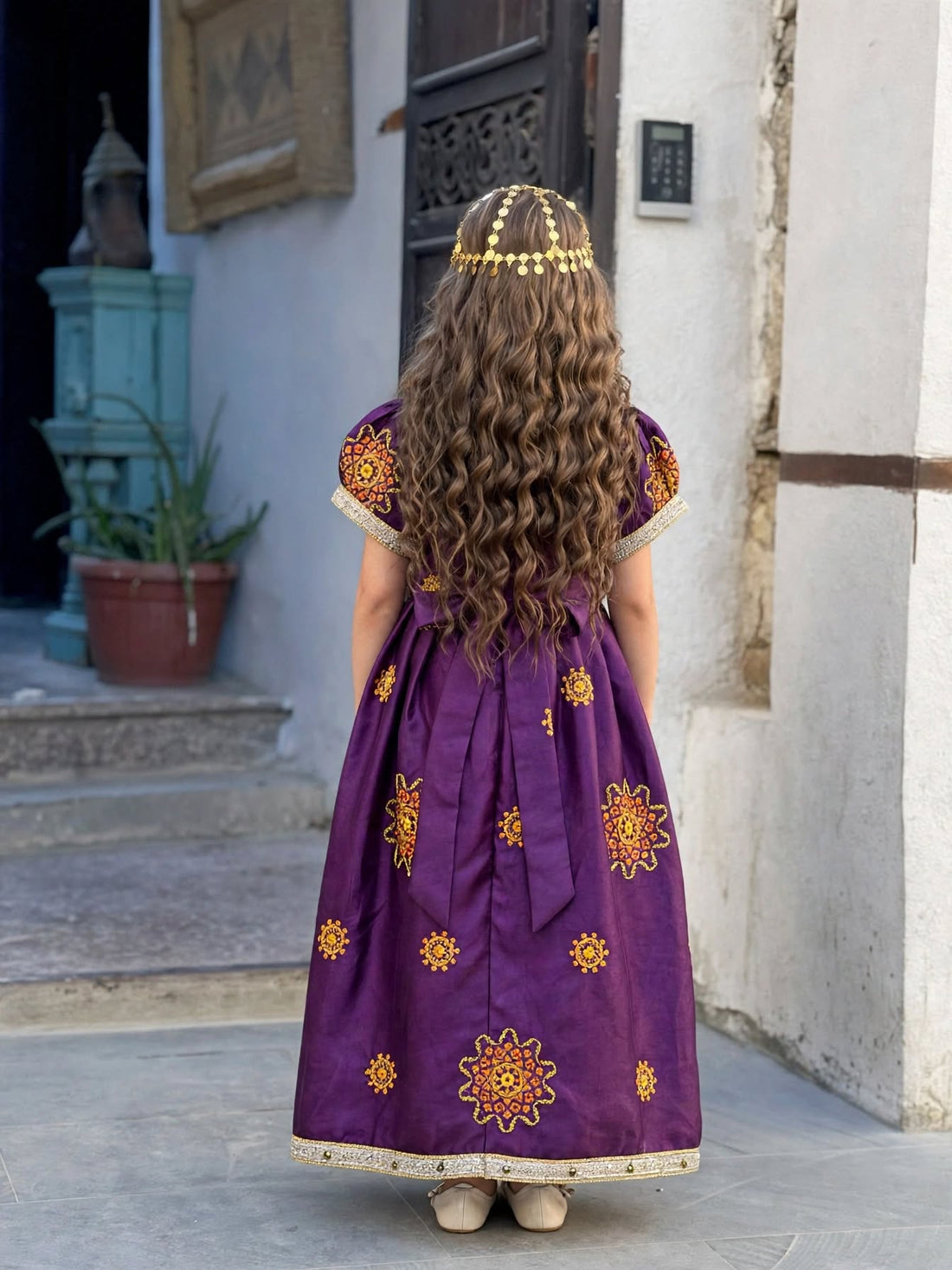 Girls Purple Arabic Kaftan Dress with Floral Embroidery – Modest Fashion | (28) 8 Years | MH
